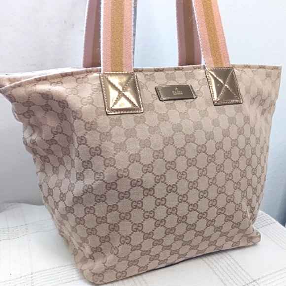 Gucci GG Monogram Large Web Handle Bucket Tote Gold - Picture 3 of 15